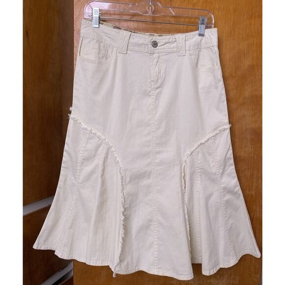Y2K Vintage Low Rise Mermaid Skirt Fishtail Denim Bimbo Bimbocore Frays Sz 5 S - Picture 1 of 8